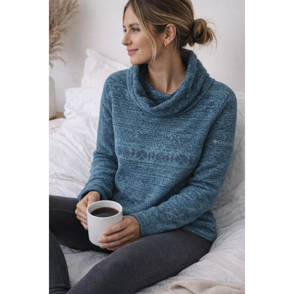 Columbia Slate Blue Teal Cowl Neck Pullover Medium Cozy